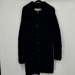 Aran Mor Ireland‎ Blue Merino Wool Cable Knit Long Cardigan Shawl Sweater Medium